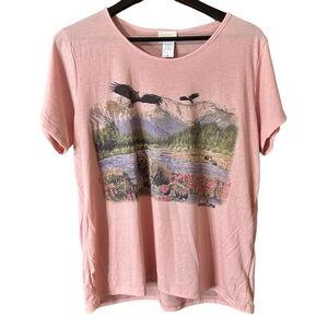 Sunshirt Coral Pink Nature Bears Yellowstone Rhinestone Graphic T-Shirt Sz XL